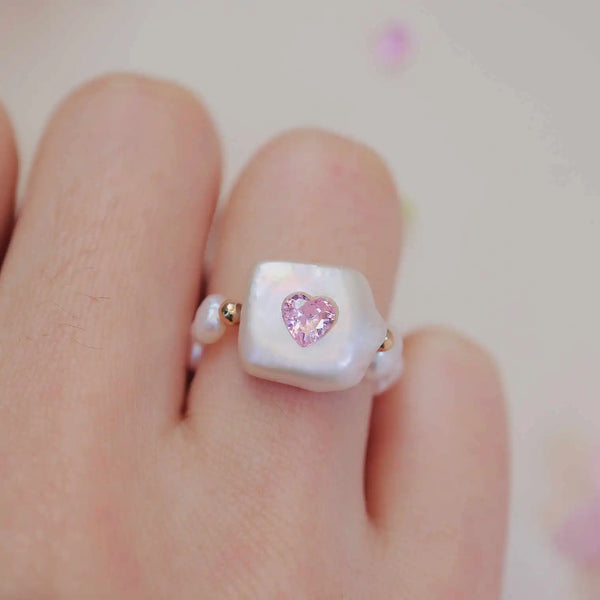 FURINA JEWELRY Delicate Pink Jewelry Pearl Ring - Square Design (AA)