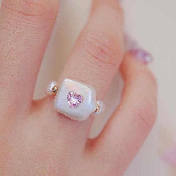 FURINA JEWELRY Delicate Pink Jewelry Pearl Ring - Square Design (AA)