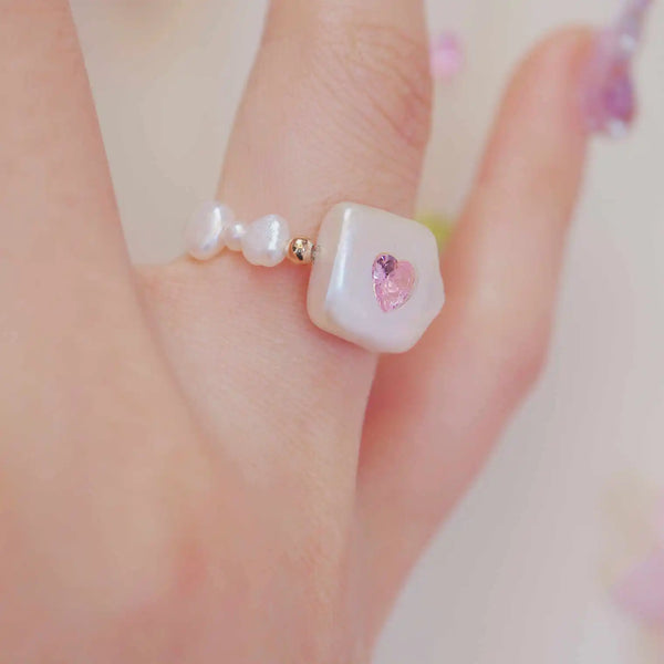 FURINA JEWELRY Delicate Pink Jewelry Pearl Ring - Square Design (AA)