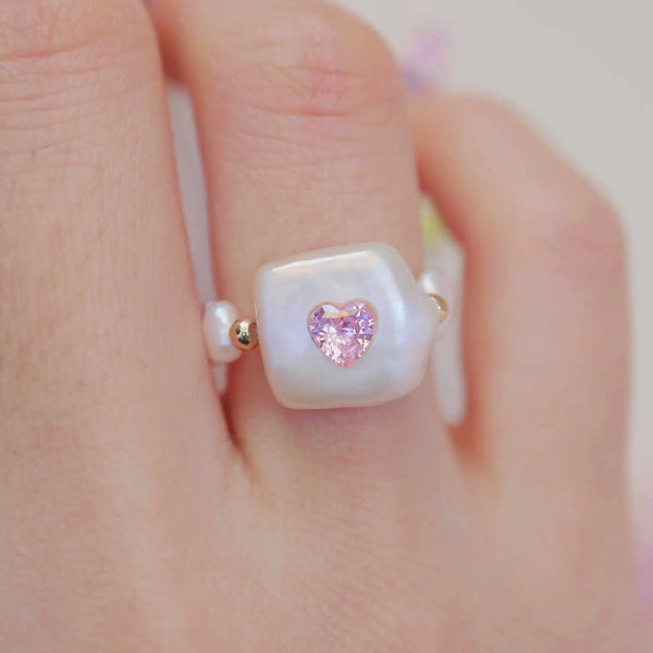 FURINA JEWELRY Delicate Pink Jewelry Pearl Ring - Square Design (AA)