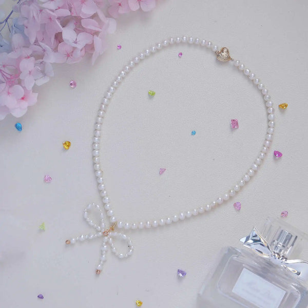 FURINA JEWELRY Exquisite Pearl Necklace with Charming Bowknot(AA)