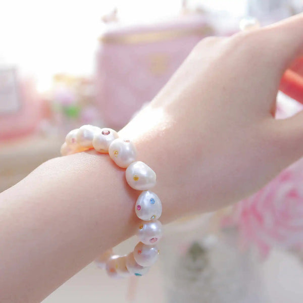 FURINA JEWELRY Opulent Pearl Bracelet with Multicolored Gem Inlays(AA)