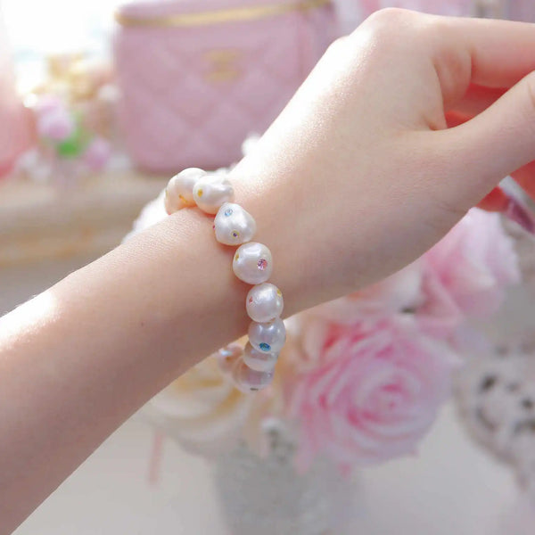 FURINA JEWELRY Opulent Pearl Bracelet with Multicolored Gem Inlays(AA)