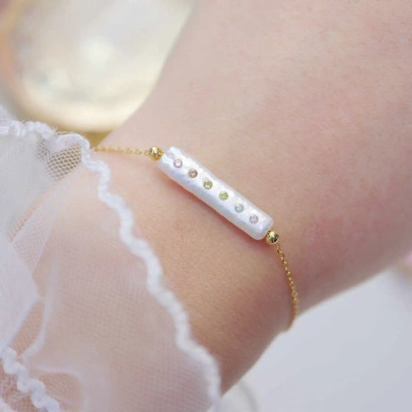 FURINA JEWELRY Rainbow Jewel-Encrusted Pearl Bracelet - Sterling Silver Elegance(AA)