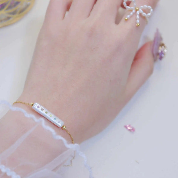 FURINA JEWELRY Rainbow Jewel-Encrusted Pearl Bracelet - Sterling Silver Elegance(AA)