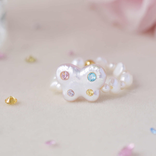FURINA JEWELRY Sweetheart Butterfly Original Natural Baroque Pearl Diamond Ring (AA)