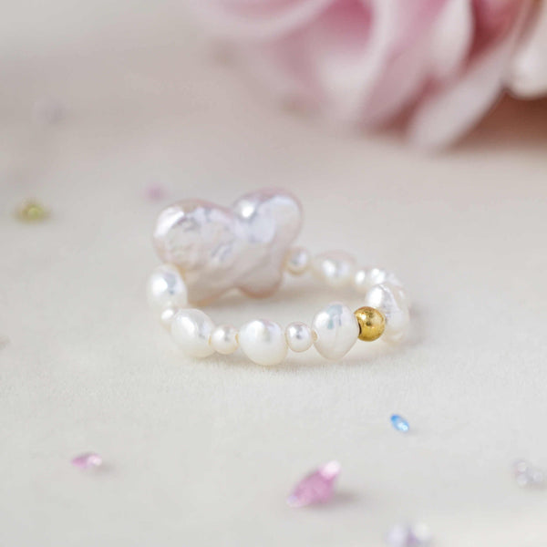 FURINA JEWELRY Sweetheart Butterfly Original Natural Baroque Pearl Diamond Ring (AA)