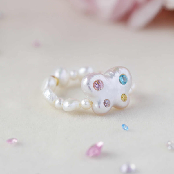 FURINA JEWELRY Sweetheart Butterfly Original Natural Baroque Pearl Diamond Ring (AA)