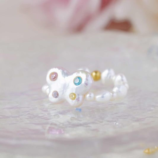 FURINA JEWELRY Sweetheart Butterfly Original Natural Baroque Pearl Diamond Ring (AA)