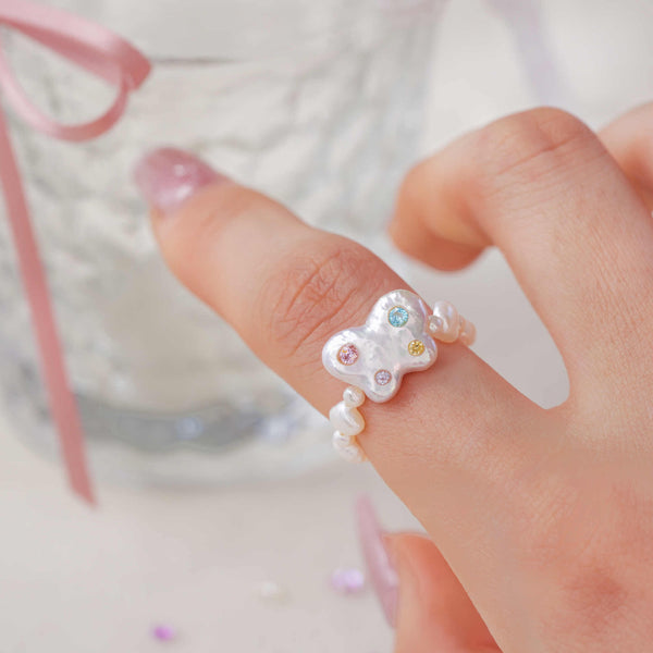 FURINA JEWELRY Sweetheart Butterfly Original Natural Baroque Pearl Diamond Ring (AA)