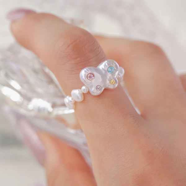 FURINA JEWELRY Sweetheart Butterfly Original Natural Baroque Pearl Diamond Ring (AA)