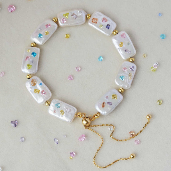 FURINA JEWELRY Gem's Enchanted Garden Original Natural Baroque Pearls and Diamonds Bracelet(AA)