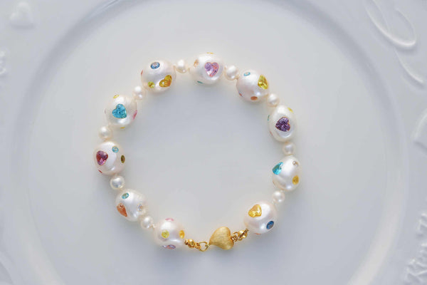 FURINA JEWELRY Pearls & Gems' Heartfelt Wish Original Natural Baroque Pearls and Diamonds Bracelet(AA)