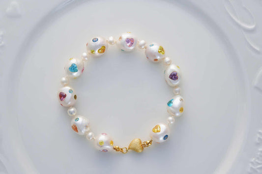 FURINA JEWELRY Pearls & Gems' Heartfelt Wish Original Natural Baroque Pearls and Diamonds Bracelet(AA)
