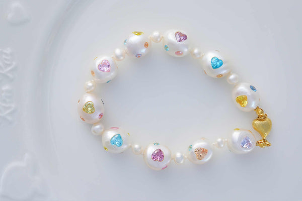 FURINA JEWELRY Pearls & Gems' Heartfelt Wish Original Natural Baroque Pearls and Diamonds Bracelet(AA)