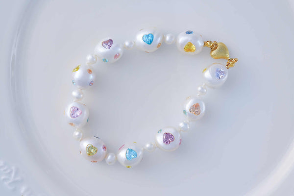 FURINA JEWELRY Pearls & Gems' Heartfelt Wish Original Natural Baroque Pearls and Diamonds Bracelet(AA)