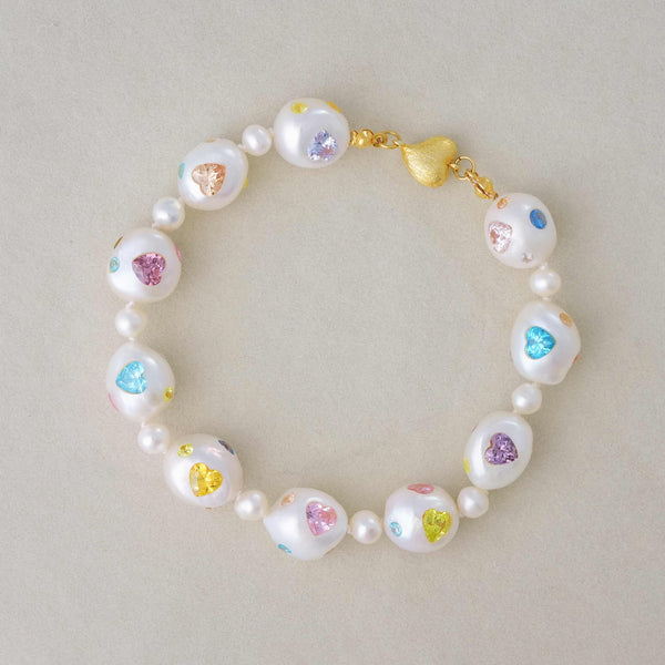 FURINA JEWELRY Pearls & Gems' Heartfelt Wish Original Natural Baroque Pearls and Diamonds Bracelet(AA)