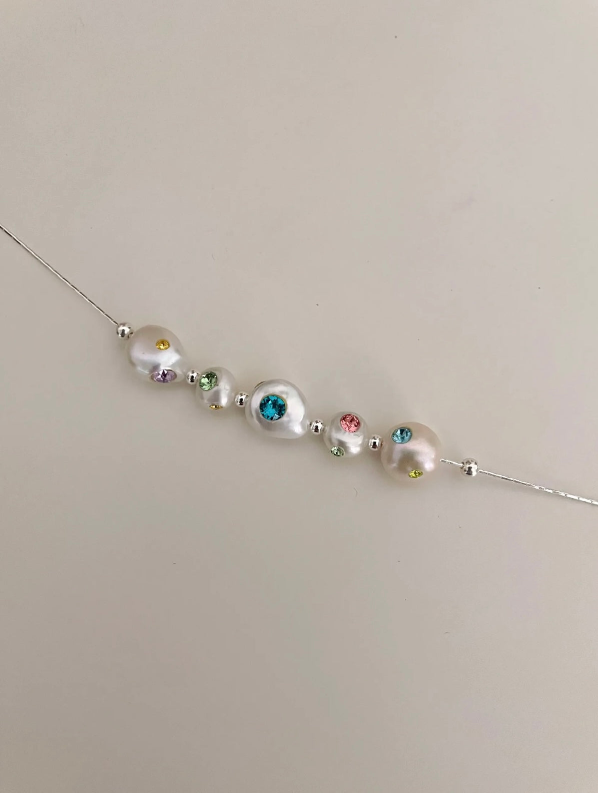 《CCFURINA》Natural freshwater pearl inlaid with heart gemstone star collarbone chain 925S silver chain
